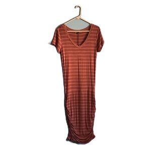 Prana Foundation Dress Elegant Striped Tan Pink Mini Dress Size S